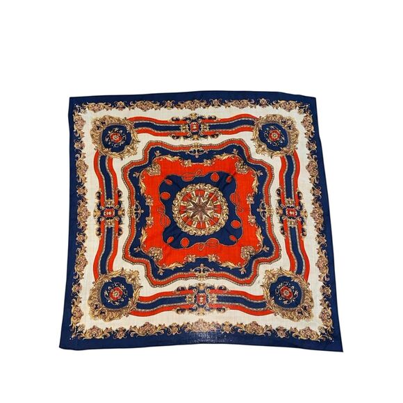 Gorgeous  Large Vintage 70s era Hand Printed Luxury Wool blend Scarf Red Blue It - Picture 4 of 7